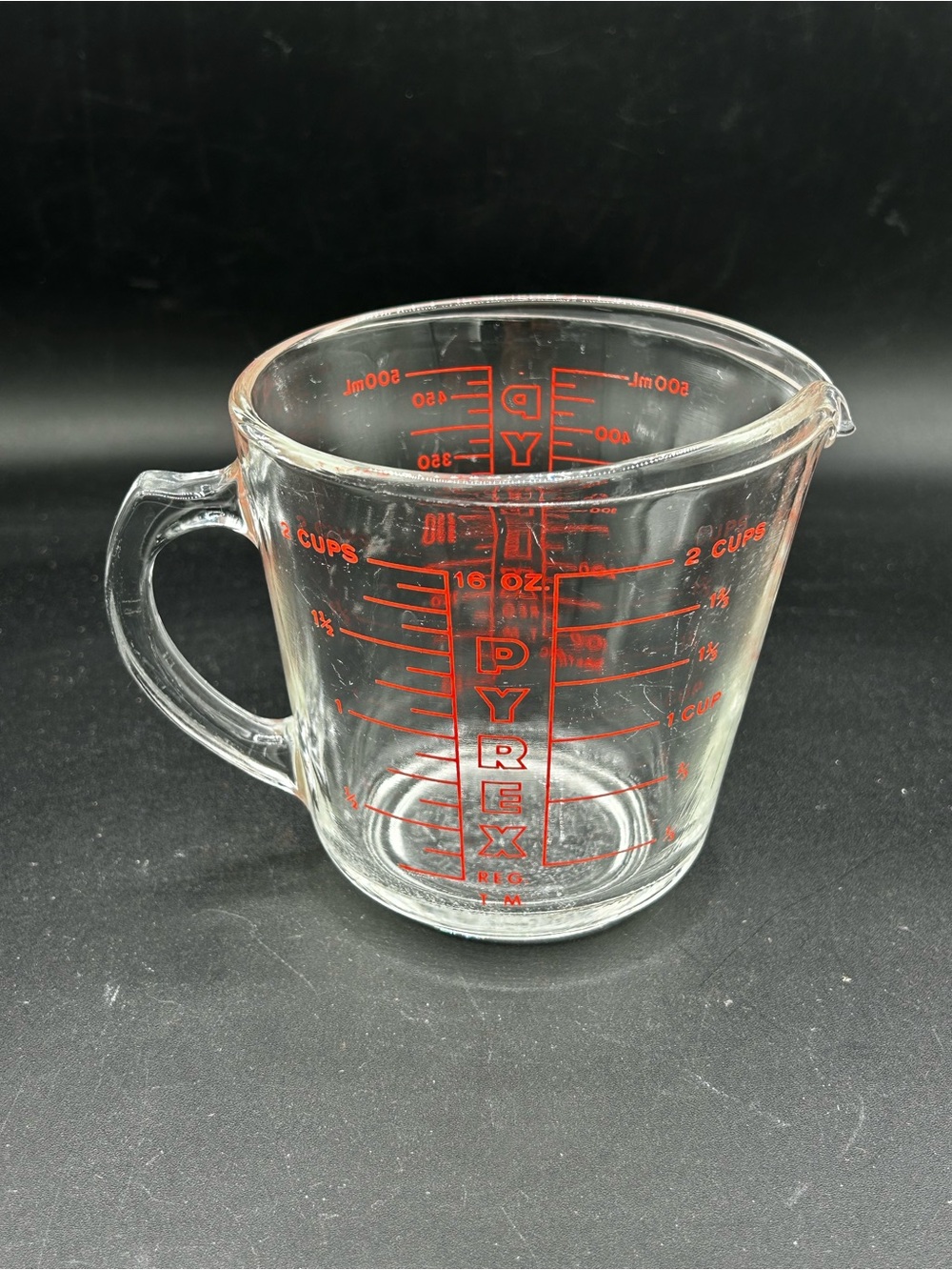 Pyrex Clear Glass Measuring Cup with Red Markings 2 Cups 516 J-23